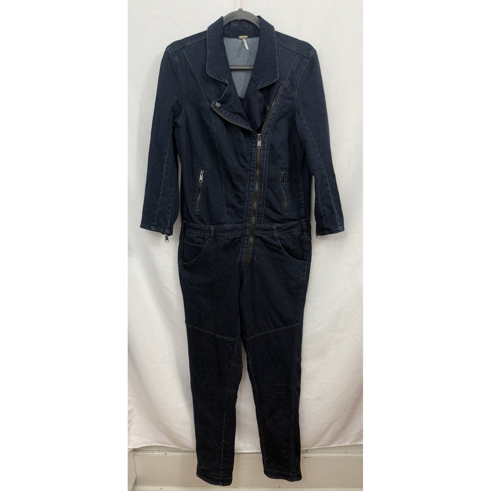 Free People Denim Utility Jumpsuit Coveralls Womens Size 8 Dark Wash
